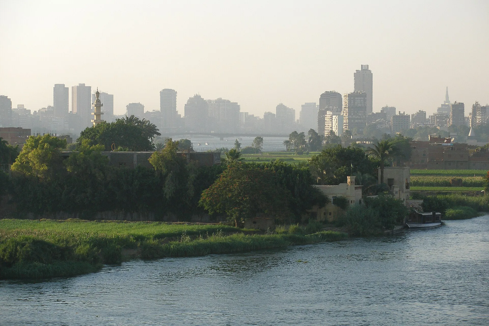 Modern Cairo skyline rising along the banks of the River Nile