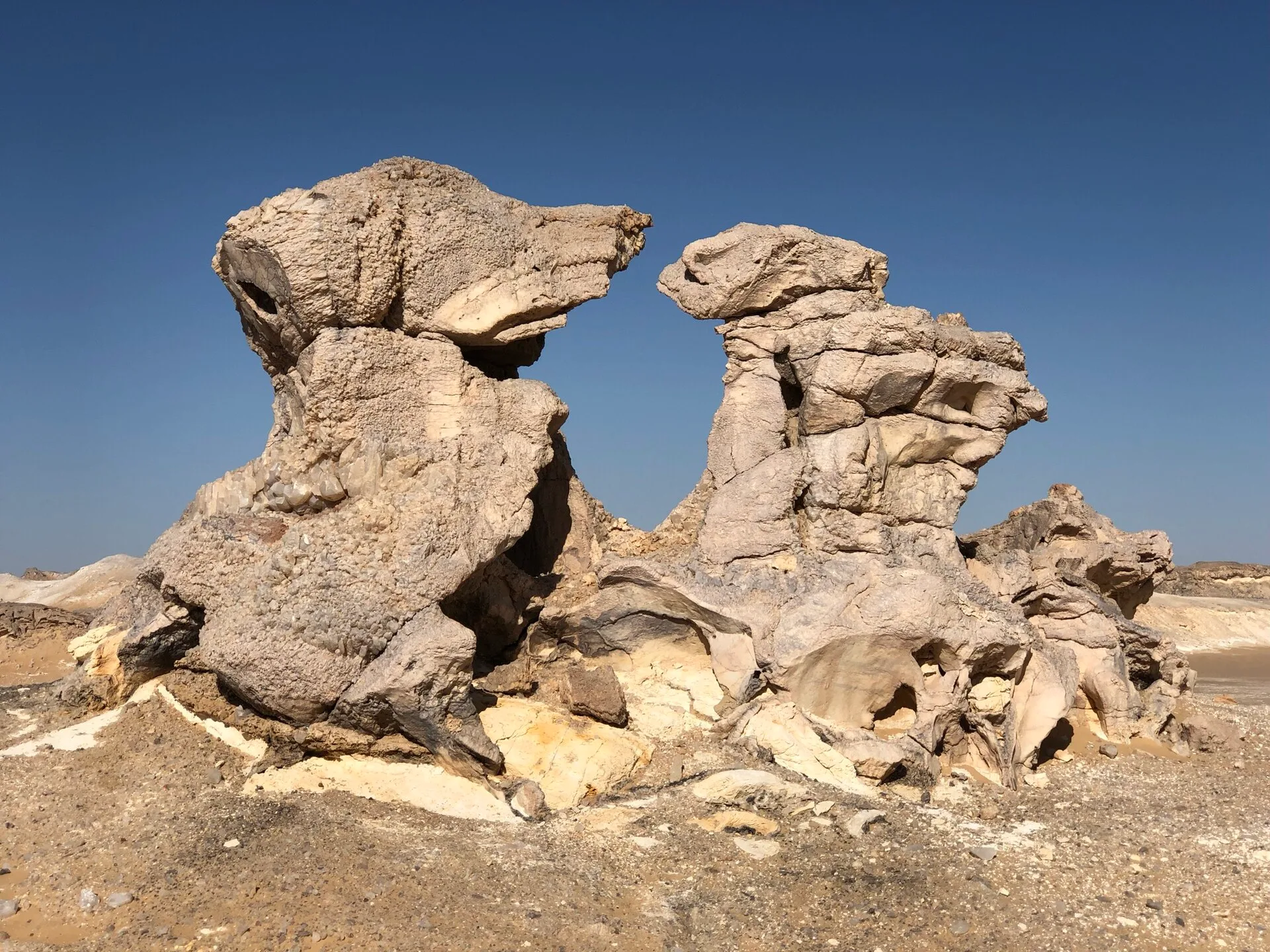 Weathered rock formations at Crystal Mountain on the road to Farafra