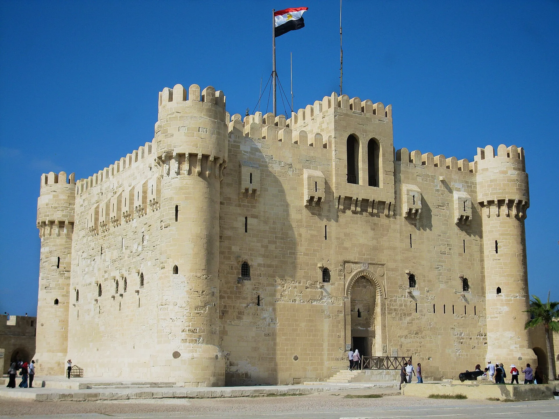 Front view of the Citadel of Qaitbay fortress on Alexandria's Mediterranean waterfront