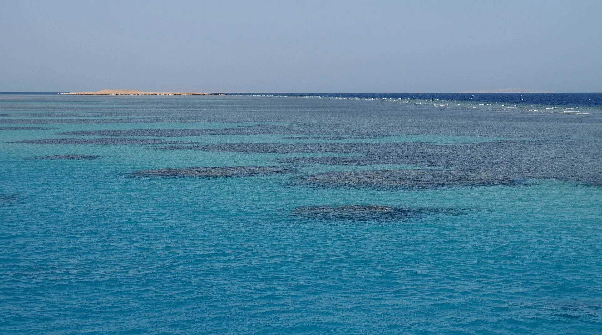 Turquoise water over shallow coral reefs in the Red Sea near Hurghada
