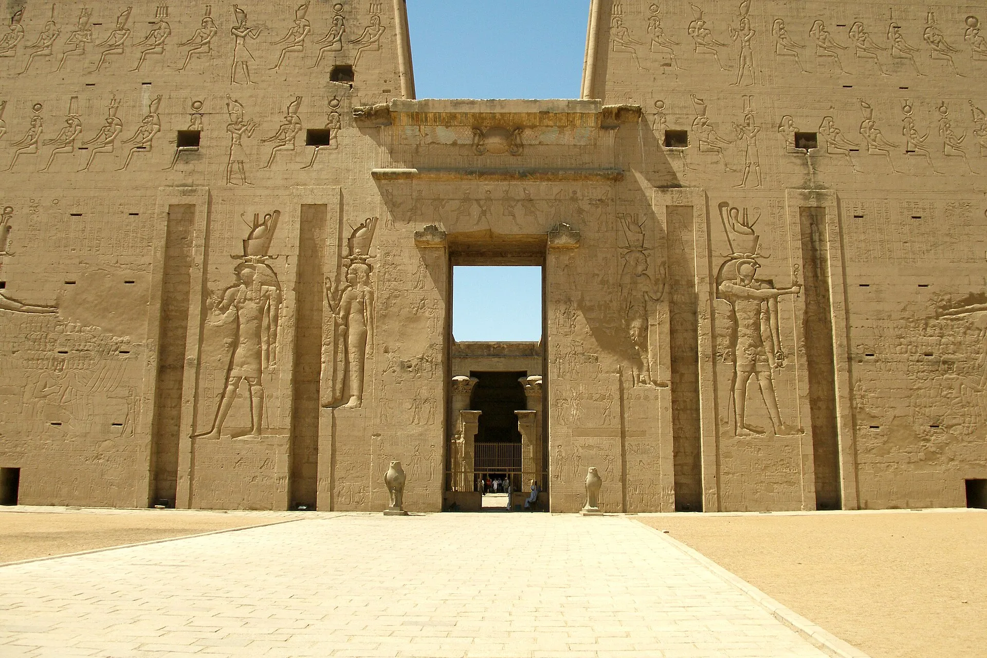 Carved entrance pylon of the Temple of Horus at Edfu