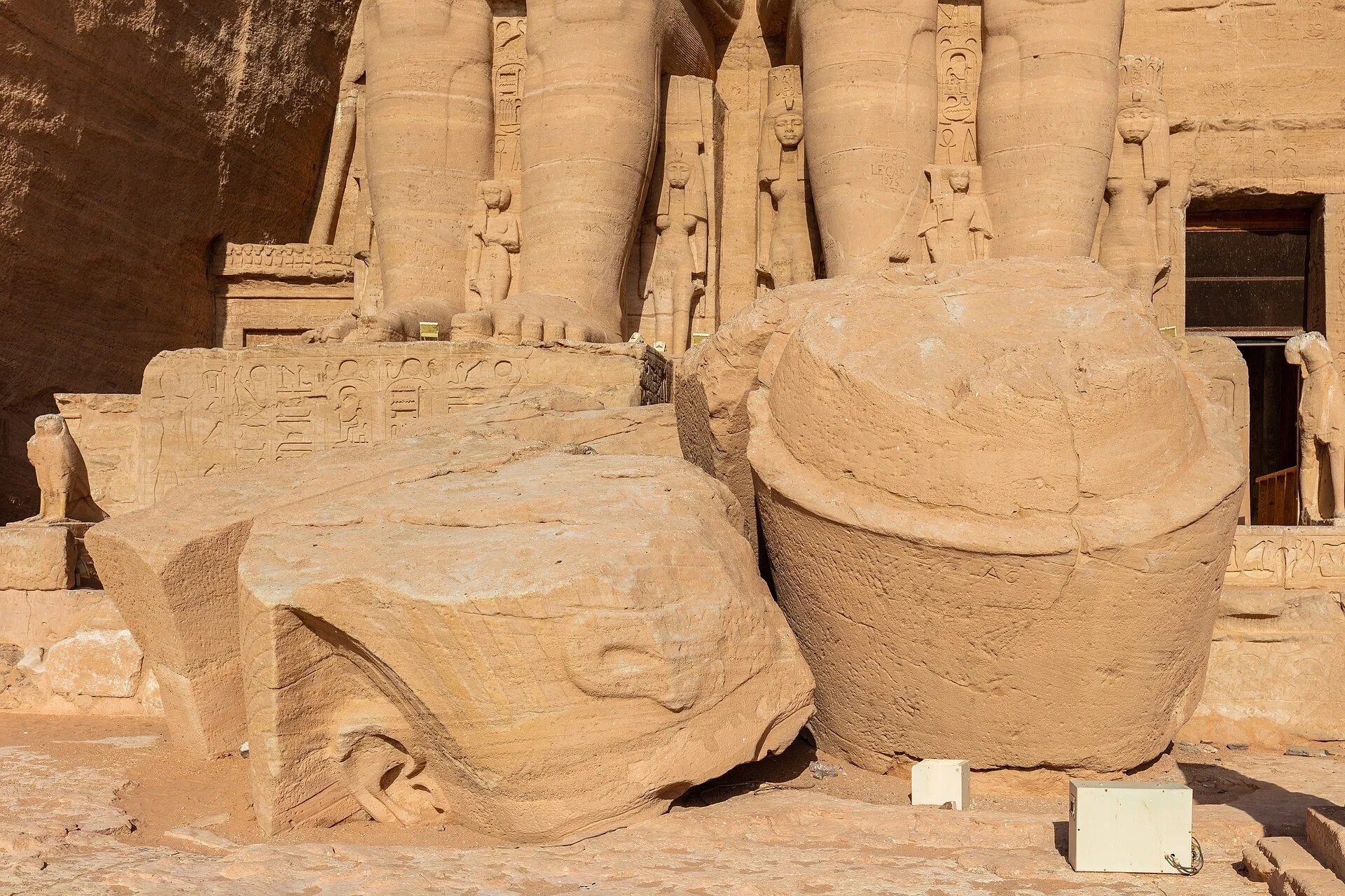 Colossal seated statues of Ramesses II at the Great Temple of Abu Simbel