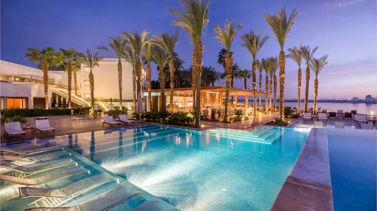 Infinity pools at Hilton Luxor Resort & Spa beside the Nile