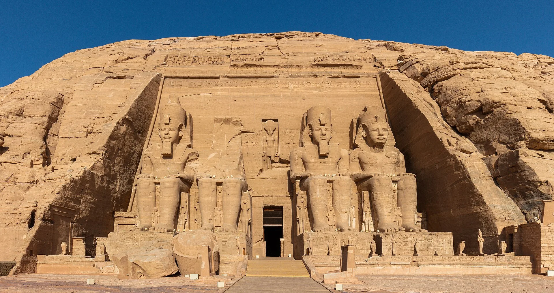 Four colossal statues of Ramesses II at the Great Temple of Abu Simbel