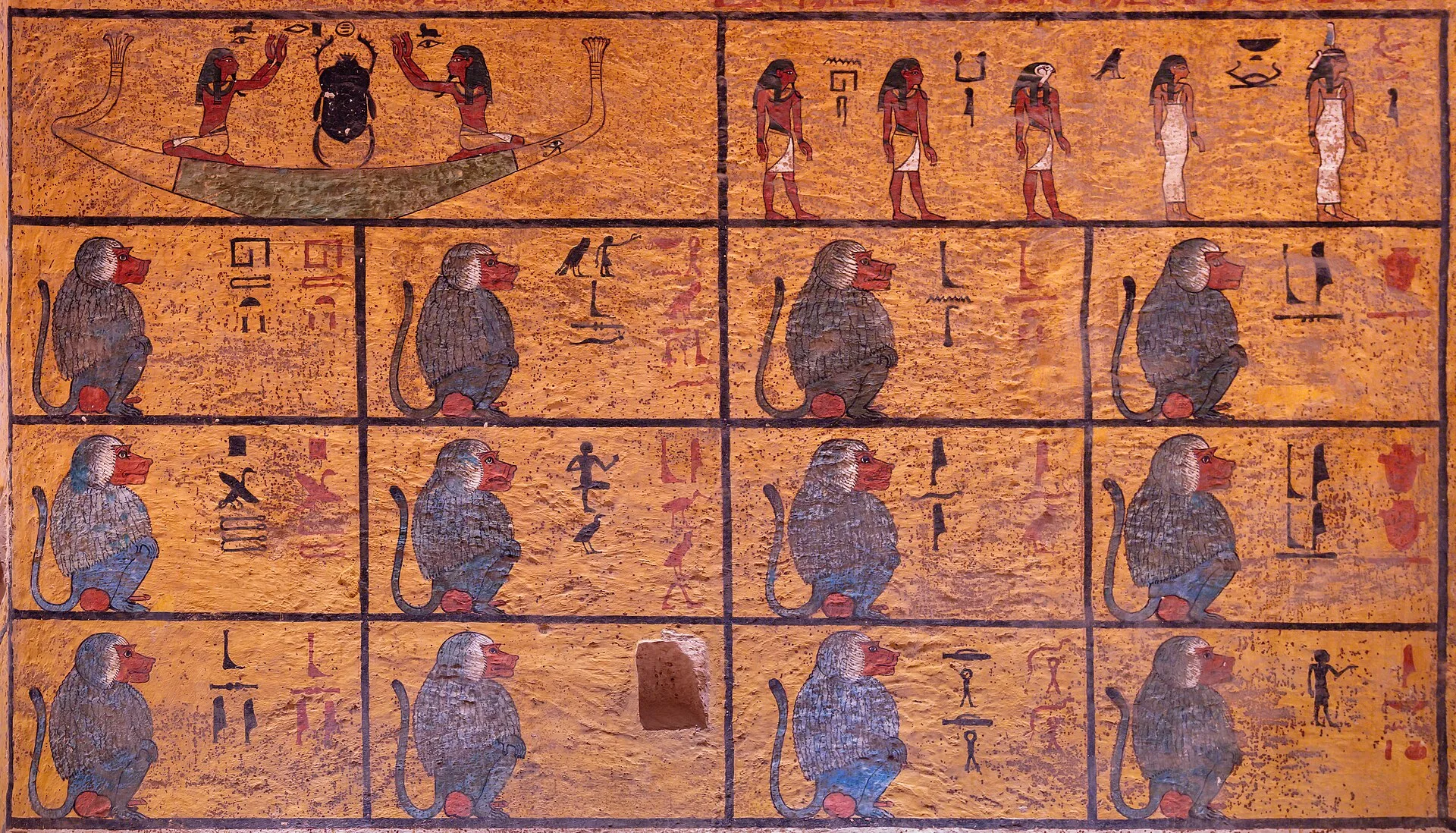 Painted burial chamber of Tutankhamun's tomb in the Valley of the Kings