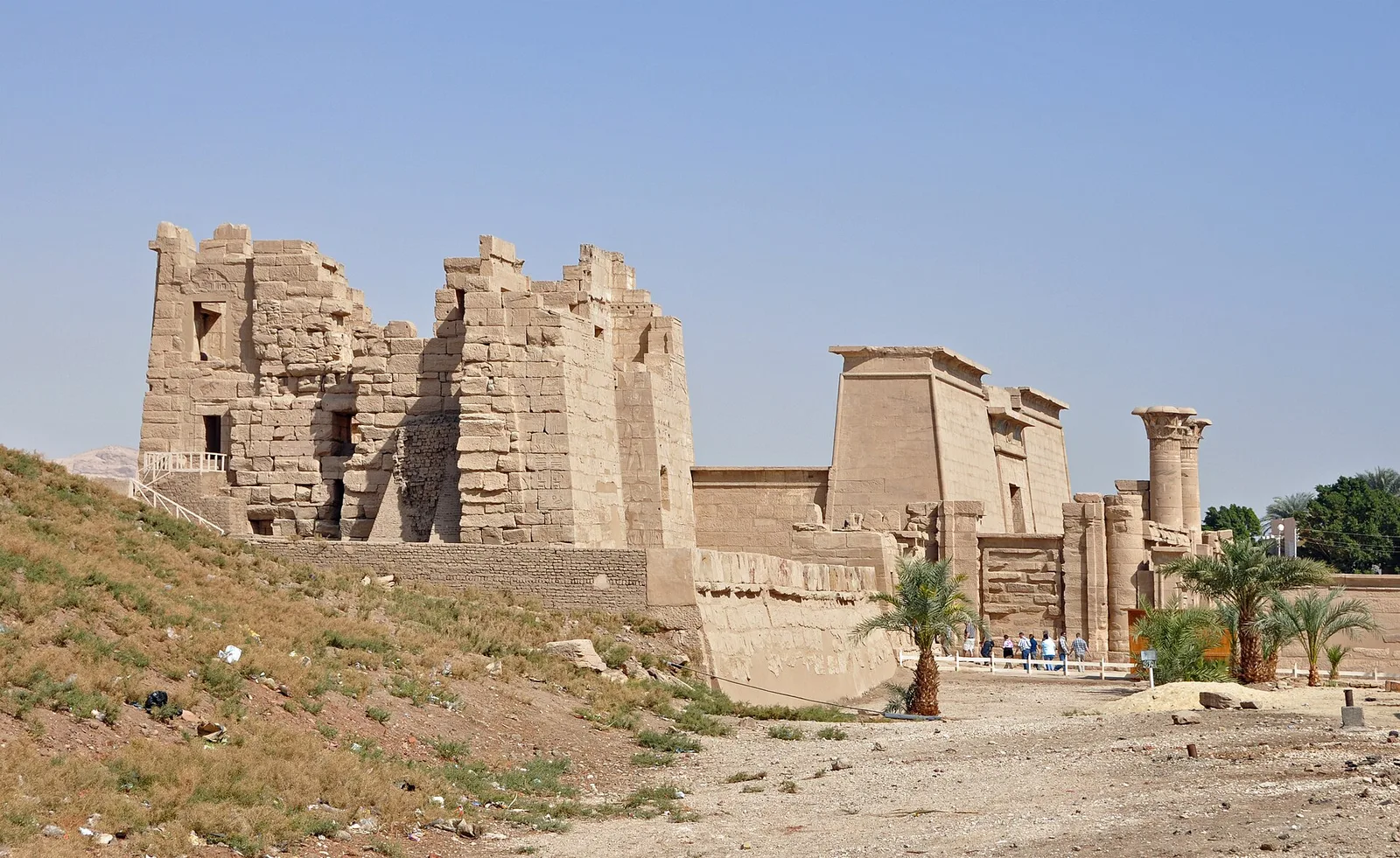 The fortified gate and pylons of Medinet Habu, the temple of Ramesses III, on the Luxor West Bank
