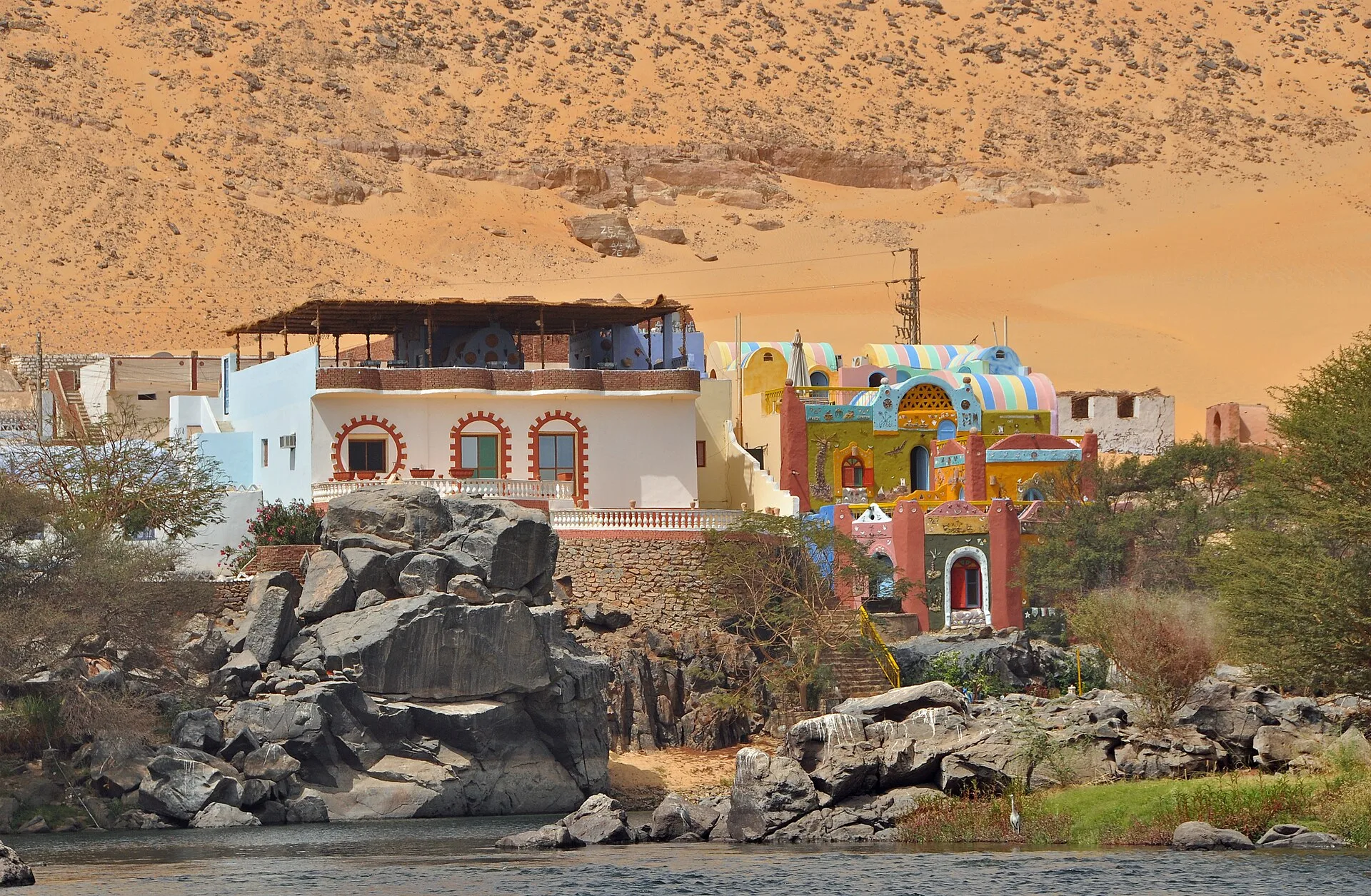 Colourful Nubian village of Gharb Soheil on the Nile south of Aswan